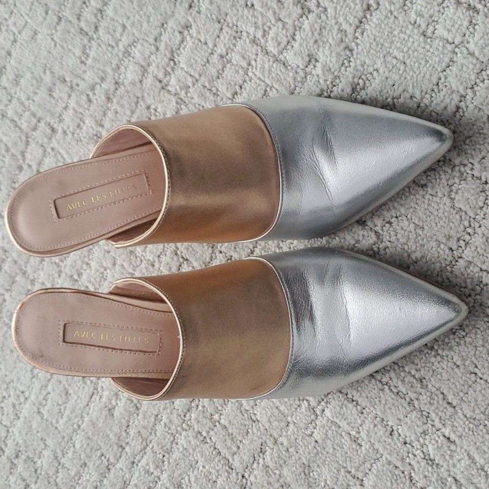 Avec Les Filles rose gold and silver pumps